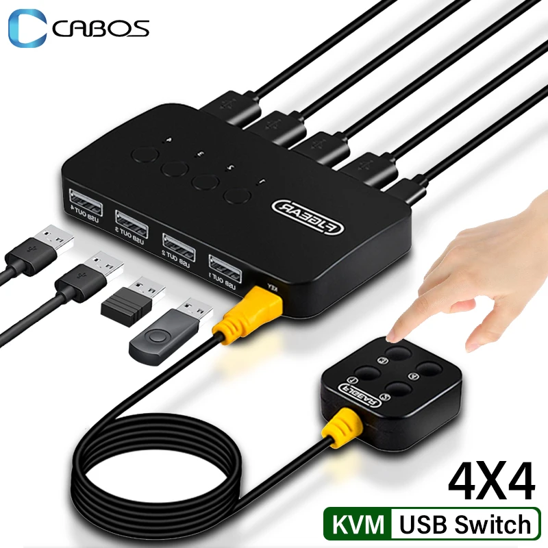 Kvm Usb Switch 4 Ingressi 4 Uscite Kvm Switch Key Switcher Usb2.0 Hub Per Computer Tastiera Mouse U Disk Printer Controller Condiviso