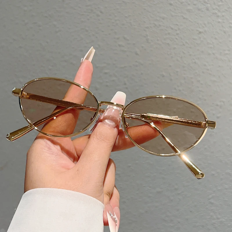 KAMMPT Vintage Ovale Sonnenbrille Neu in Mode Metallrand Casual Shades Damen Trendy Luxus Markendesign Outdoor Dekor Sonnenbrille – Detail 8