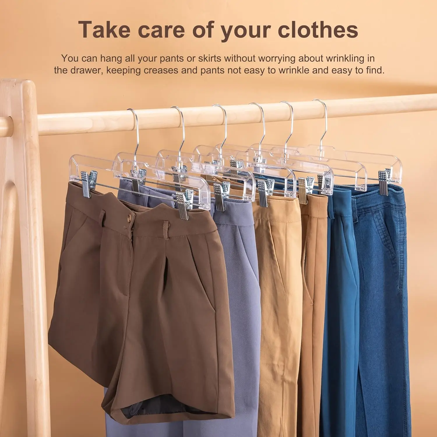 12 Pack 14 inch Clear Plastic Skirt Hangers with Adjustable Clips, Pants Hangers 360-Rotating Swivel Hook,Clip Hangers for Pants 3