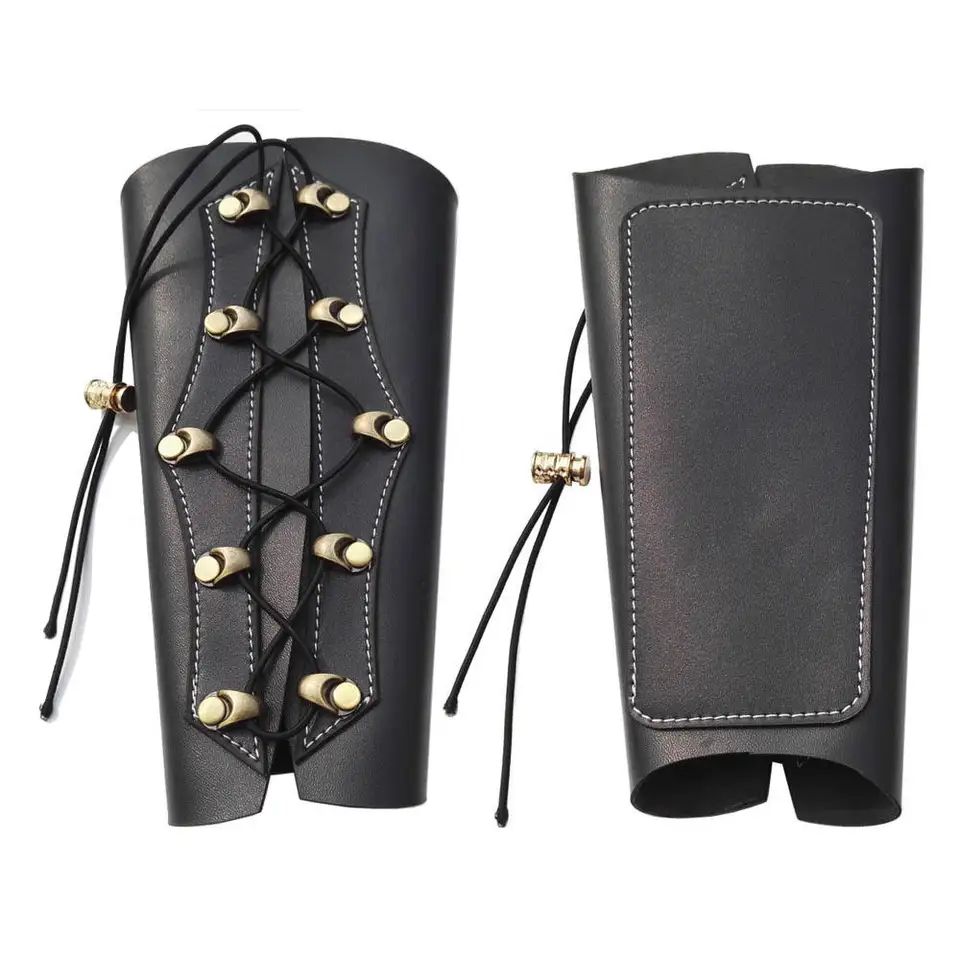 DONGKER Brassards de tir à l'arc, protections d'avant-bras réglables en cuir, brassards médiévaux pour la chasse et le tir