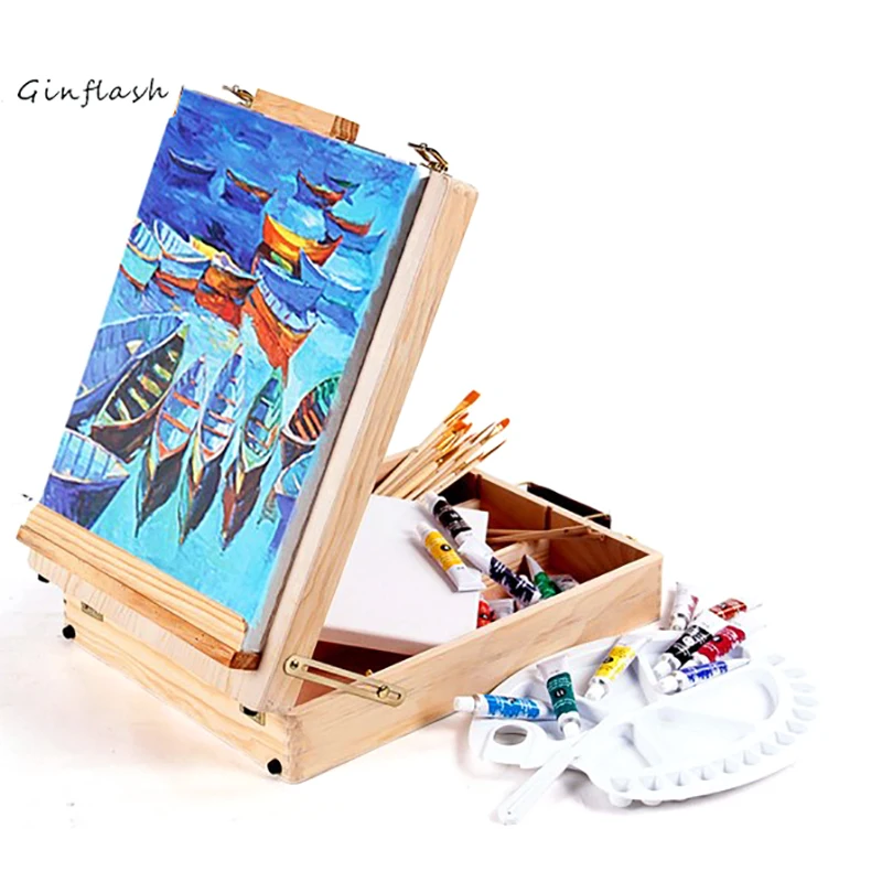 1pc Fillet Desktop Laptop Box Easel Painting Hardware Accessories Multifunctional Painting Suitcase Art Supplies For Artist sketch easel,wooden easel,wood table easel