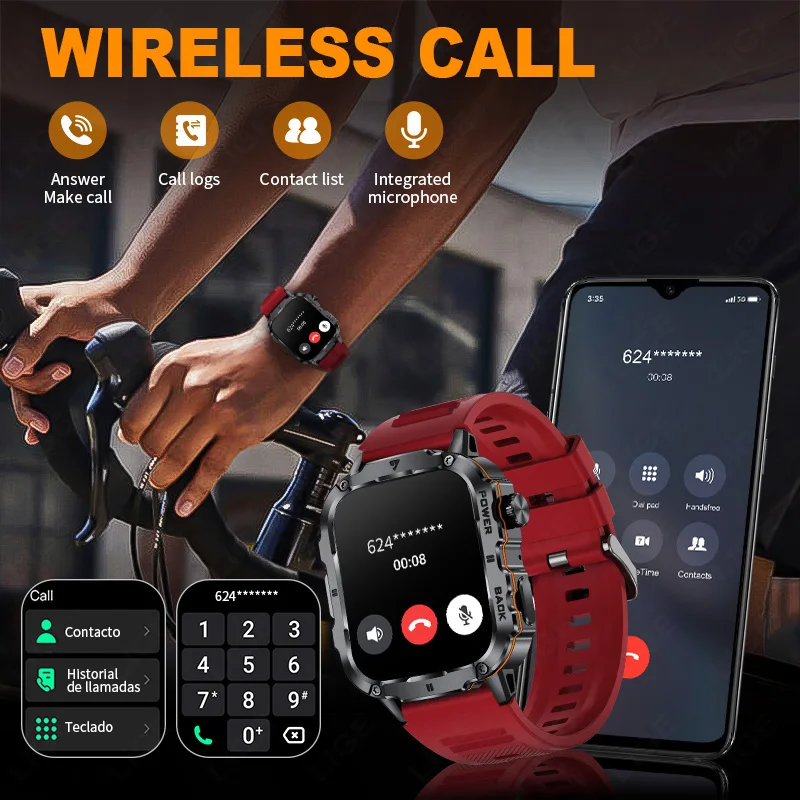 2025 Rugged Military Smart Watch Men Outdoor Watches lP68 Waterproof 1.95" Al Voice Bluetooth Call Smartwatch For Android lOS