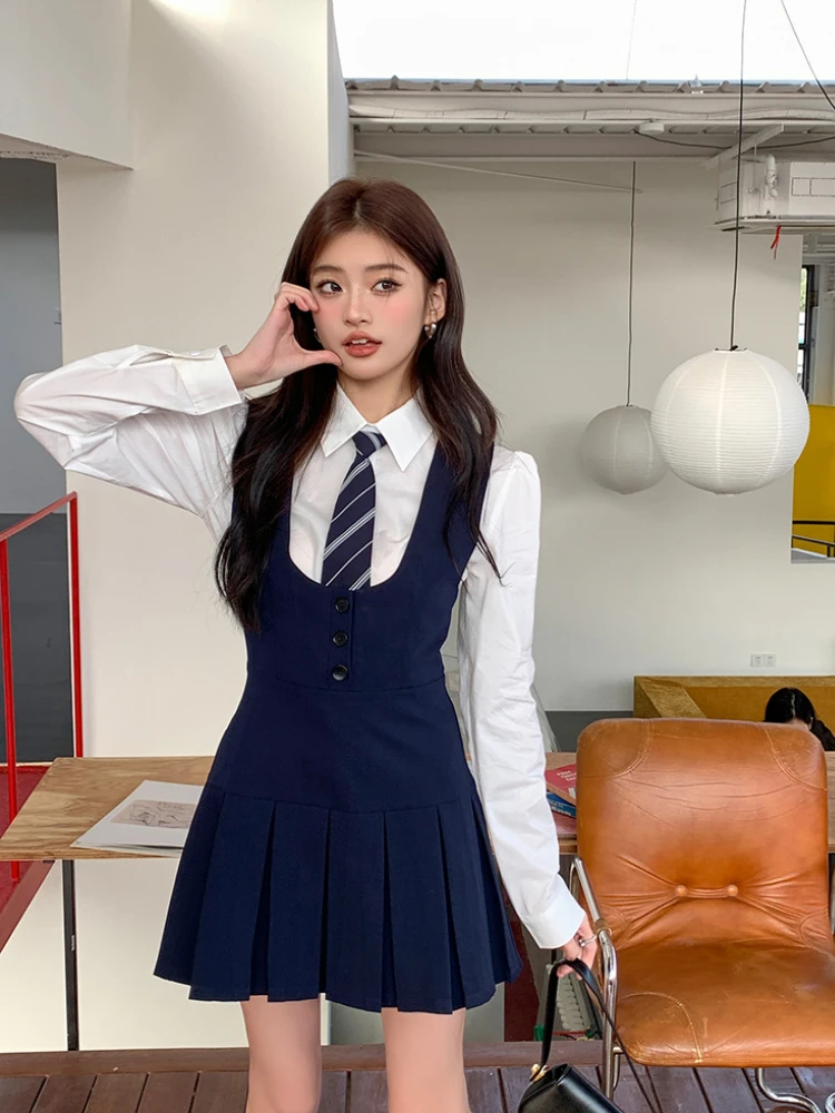 

Новинка весна-лето 2023, нательное платье-майка в студенческом стиле, молодежные и красивые женские топы с завязкой