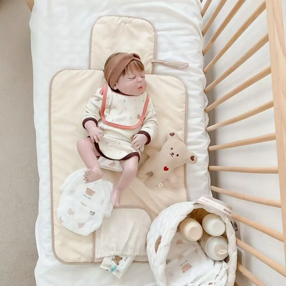Portable Baby Changing Pad Dual-Sided Foldable Diaper Cushion Hanging Rope Multi-Functional Quilted Nap Mat for Infant