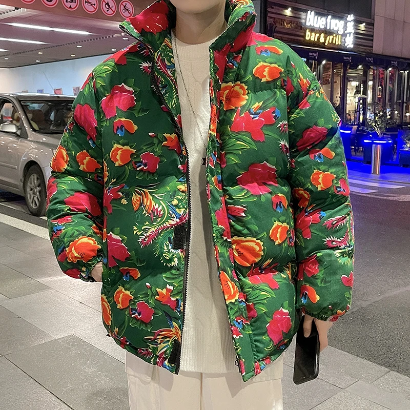 Uomo Harajuku Big Flopwer Coat Giacca Invernale 2024 Mens Streetwear Hip Hop Parka Vestiti Tradizionali Cinesi Piumini Xxxxxl