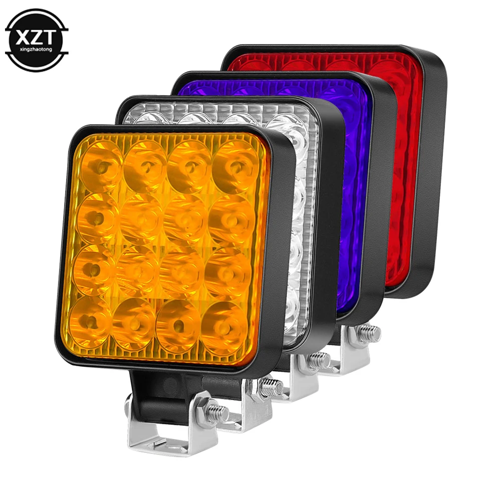 

16LED 48W Spot Work Light Warning Lamp 12V Car LED Spotlight Square Auto Truck Off Road Mini Ledbar Offroad Accessories