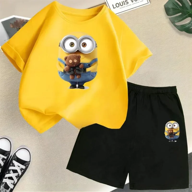 thumbnail image 1 of Conjunto de camiseta y pantalones cortos de dibujos animados de Minions Despicable Me para niños y adolescentes de verano de 2024, ropa para niños y niñas, camiseta de manga corta, traje de moda, 1 of 5