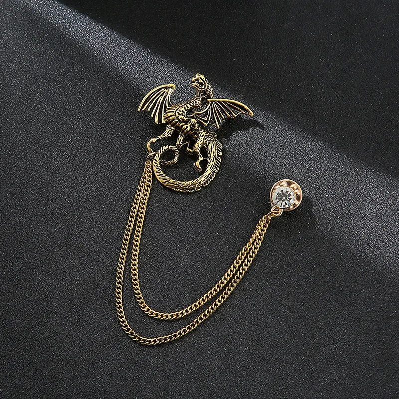 Koreanische Kristall Quaste Kette Broschen Tier Adler Anstecknadeln Drachen Abzeichen Vintage Schmuck Herren Anzug Kragen Pin Zubehör