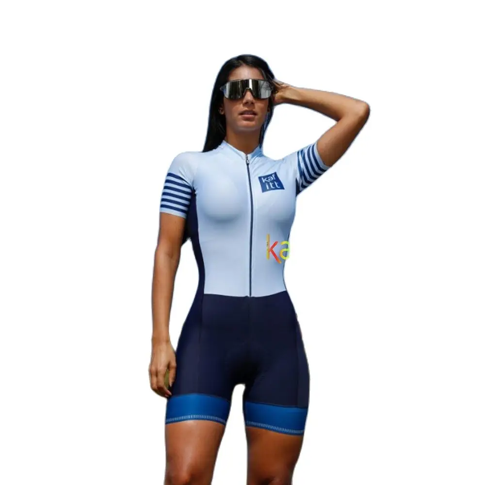 

Men's Triathlon Kafitt Cycling Jumpsuit Couple Set Women's Clothing Promotion Blue Cyclist Set Short Sleeve