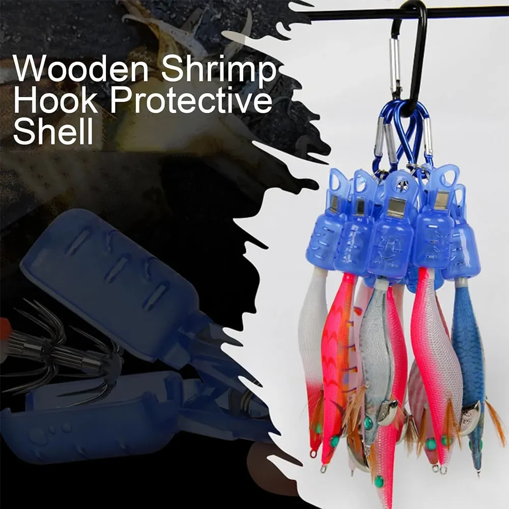 Description Picture 2 of item9pcs Squid Jig Hook Cover Anti-Scratch Puncture Wooden Shrimp Hook Cover Storage Case Outdoor Camping Fishing Accessories Tools