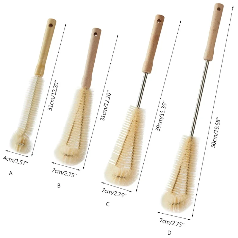 Kitchen Cleaning Brush L-shaped Coffee Tea Glass Cup Baby Bottle Brush  Hangable Wooden Handle Cleaner dish brush