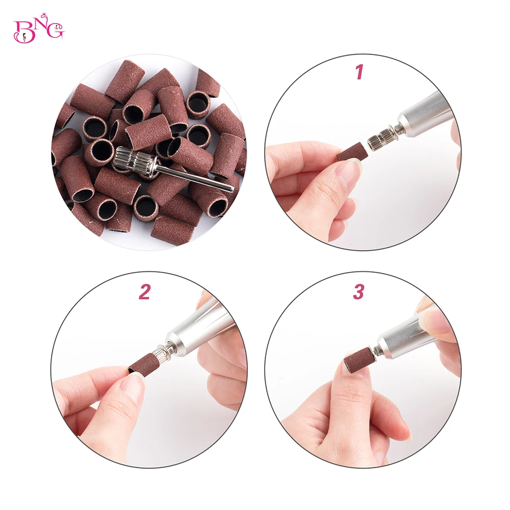 맨드릴 비트가있는 BNG 50Pcs 네일 샌딩 밴드 전문 네일 매니큐어 아크릴 손톱 용 네일 드릴 비트에 적합