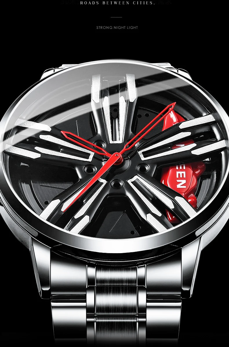 FNGEEN Racing Watches Men Custom Design Super Car Rim Watch Stainless Steel Black Retro Waterproof Watch Relogio Masculino L001