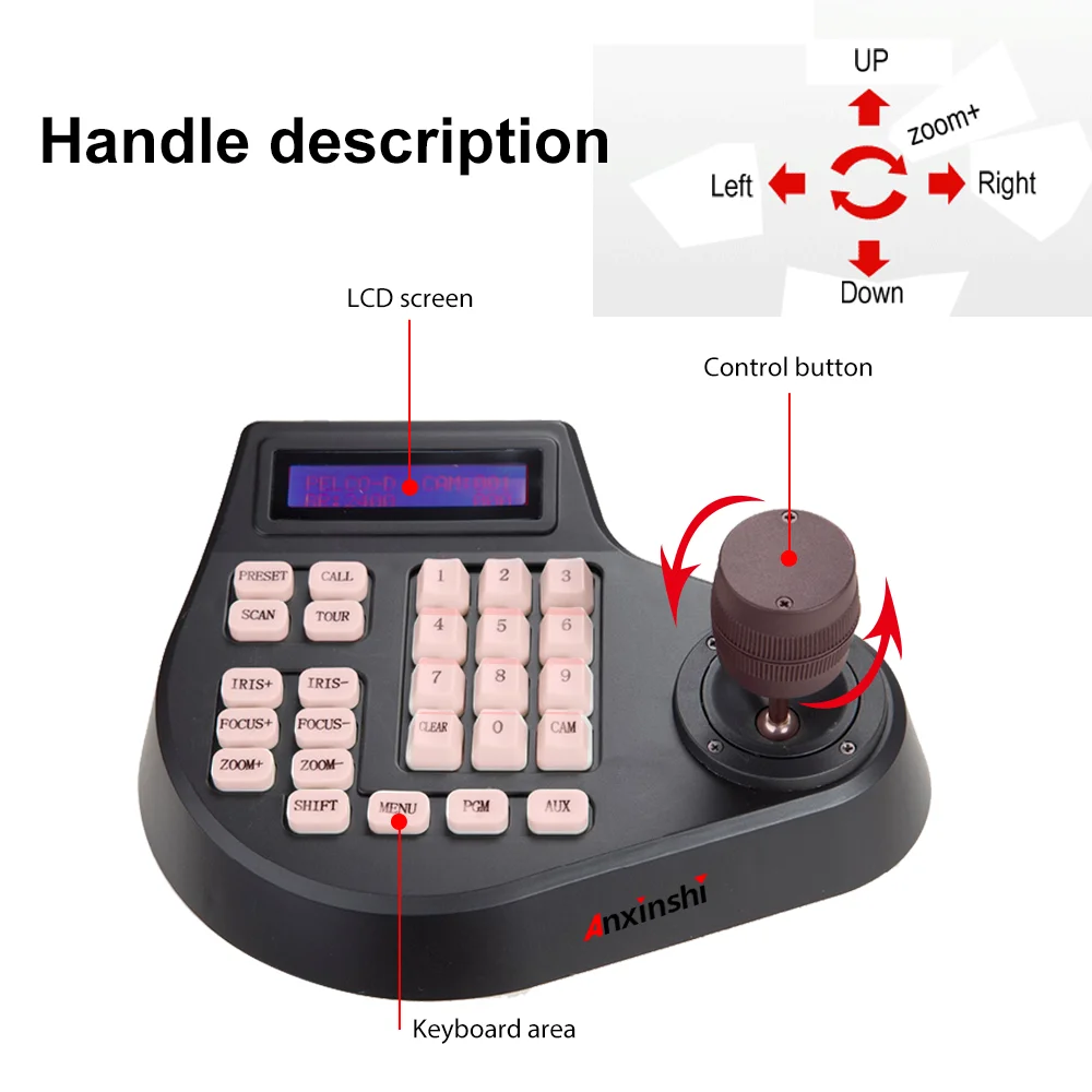 PTZ Keyboard Controller with 3D joystick to control speed dome camera via RS485 mini keyboard