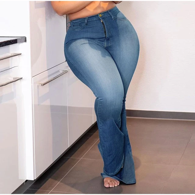 Plus Size High Waisted Flared Jeans  Plus Size High Waisted Flare Jeans -  Jeans - Aliexpress