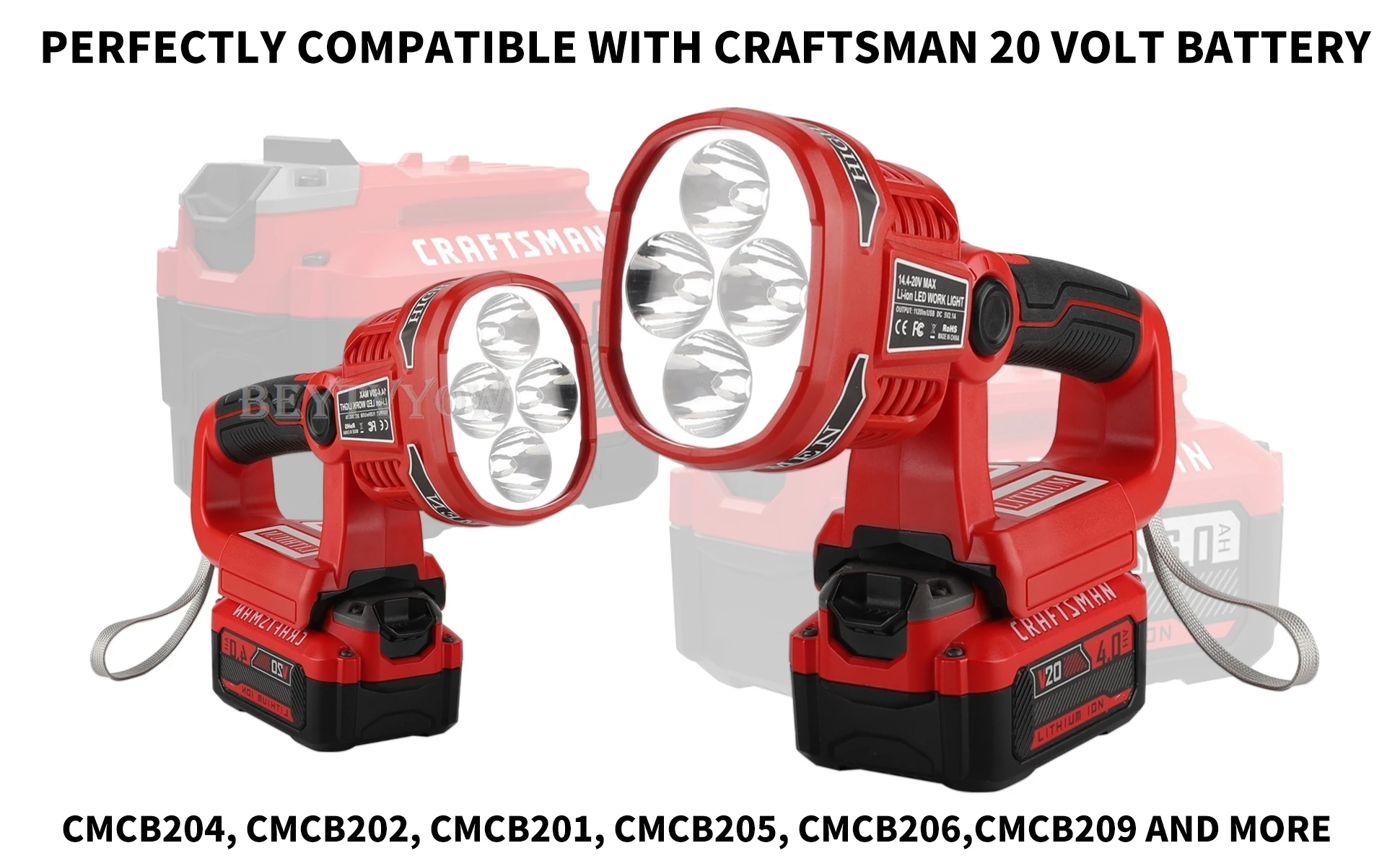 Cordless 1120LM LED Work Light for Craftsman V20 Battery 12W Portable Rechargeab