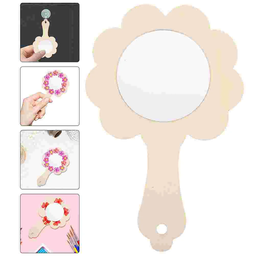 나무 거울 공예 DIY 장난감용 공란에 페인트 칠하기 사랑스러운 물건, 도색되지 않은 핸드헬드 어린이 장난감, 5 개