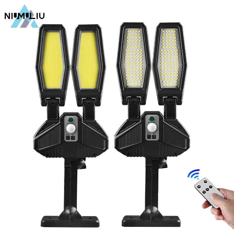 

C2 Double LED Solar Light Outdoor Motion Sensor Waterproof Garden Light with Solar Panel Residential Remote Control Street Light