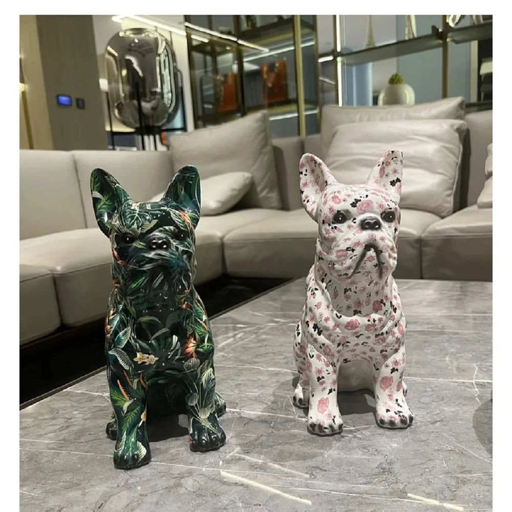 

Creativity Living Room Colorful French Bulldog Statue Ornanment Office Decorations Porch Wine Cabinet Resin Crafts Ornaments