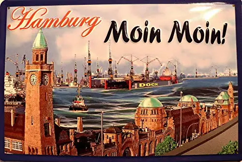 

Hamburg Theme Metal Tin Sign 8x12 Inch Home Kitchen Travel Decor Retro Tin Sign