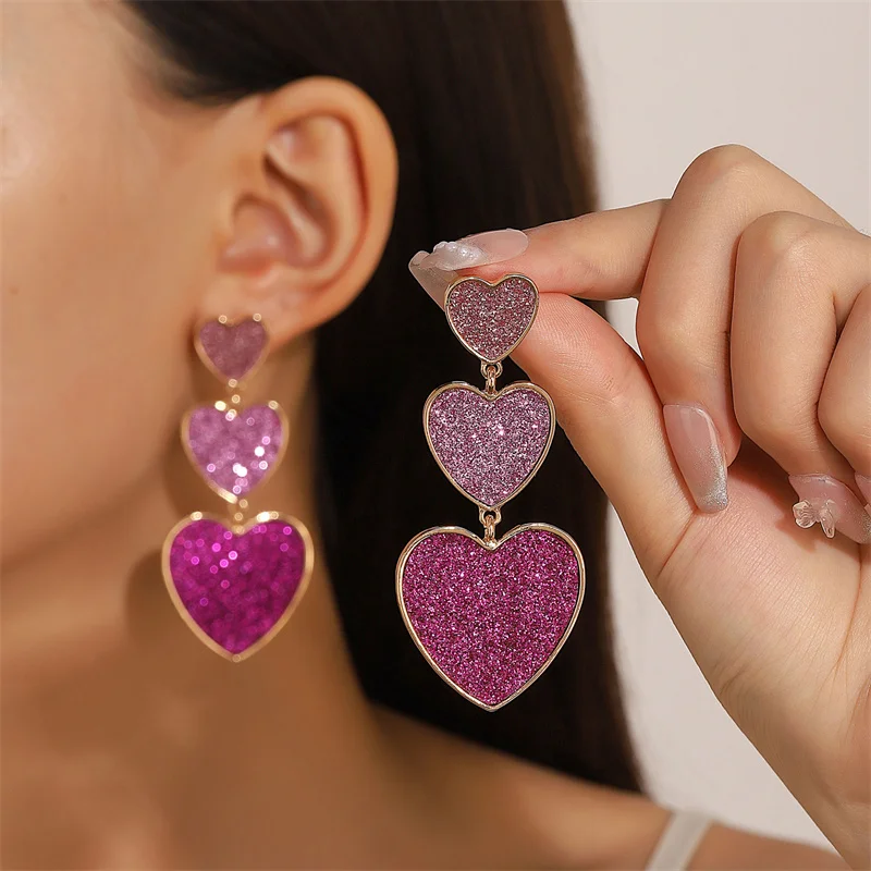 

Spicy Girl Style Earrings Design Sense Personalized Triple Love Earrings Heart-Shaped Ear Accessories For Women Fashion Jewelry