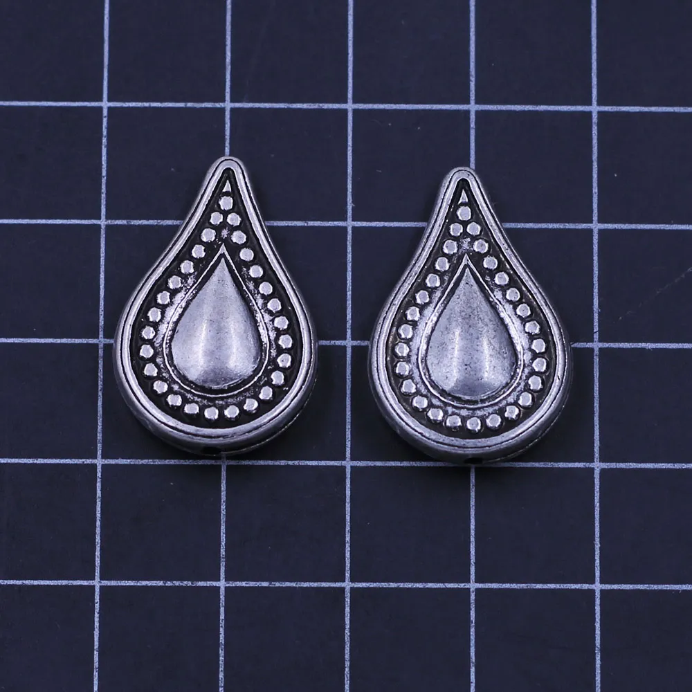 300Pcs Spacer Beads Teardrop Acrylic CCB Plastic Dot Silver Tone 25x16mm