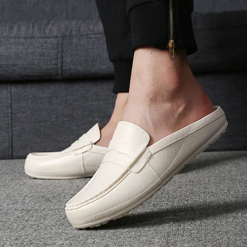 

Fashion Men Leather Slippers Outdoor Half Loafers Lightweight Half Shoes Breathable Mules for Man Summer Casual Sandals Slides