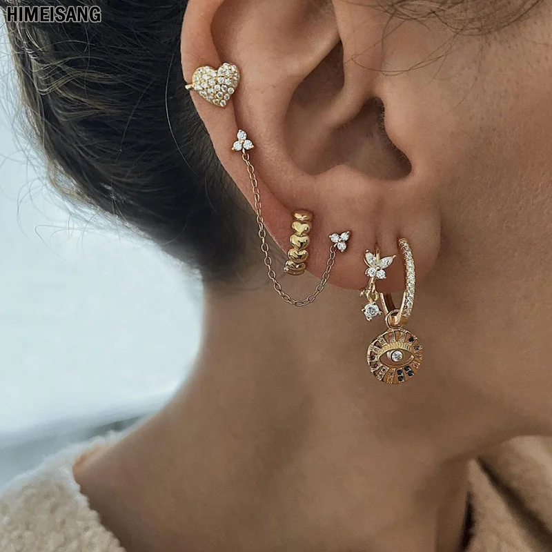 

Золотые и серебряные серьги в форме сердца, серьги-кольца, висячие серьги для женщин, циркониевые цветочные серьги, серьги на цепочке, ювели...