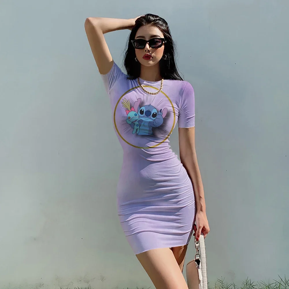 Disney Stilch Mini dresses For Womens Vestido Short Sleeve Slim Bodycon Dress Tunic Crew Neck Casual Pencil Dress New Arrival 3