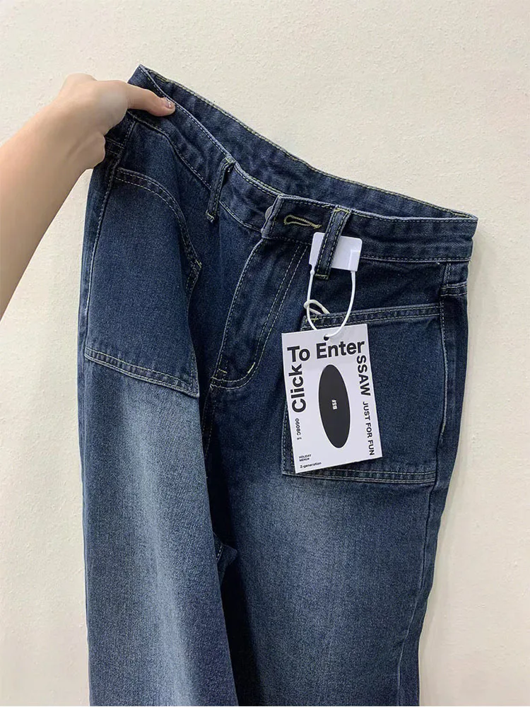 

Korean Style Jeans Pockets Women Cotton High Waist Wide Leg Pants Loose Ladies Trousers Tide Casual Fashion Pants Harajuku 2022