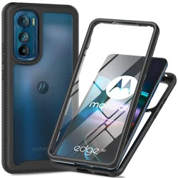 Hybrid TPU/PC Shockproof Crystal Clear Case with Built-in Screen Protector for Moto Edge 20Pro (Black)