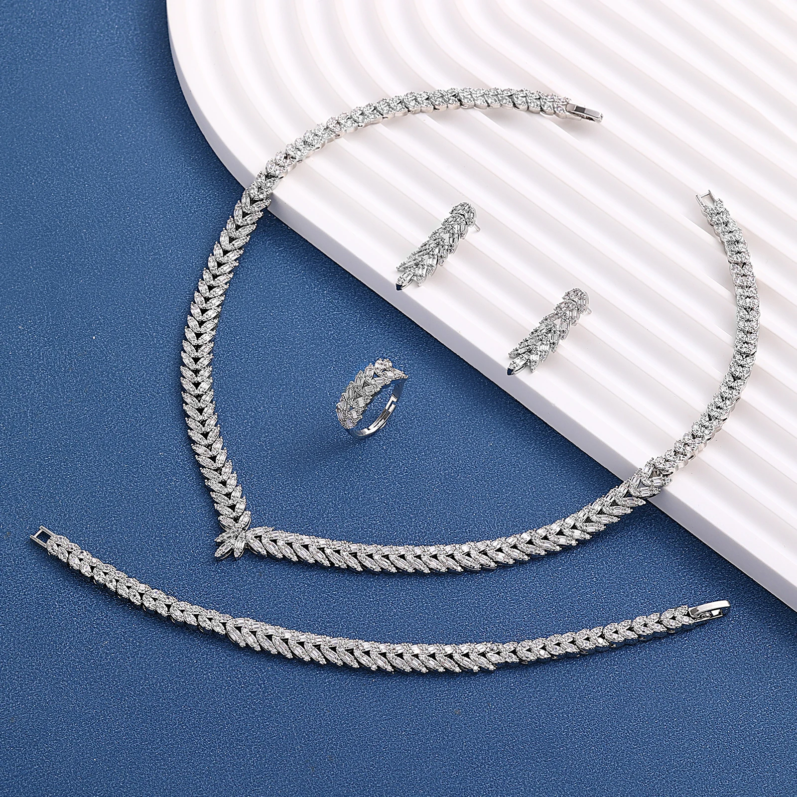 Luxury Women Jewelry Elegant Shape Bridal CZ necklace earrings bracelet ring jewelry sets and Big Wedding Jewelry Sets For Bride Mallzona