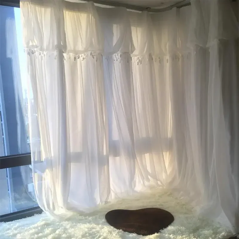 White Korean Princess Style Double-layer Curtain White Sheer Curtain Plus  White Cloth Curtain for Living Room Bedroom 5