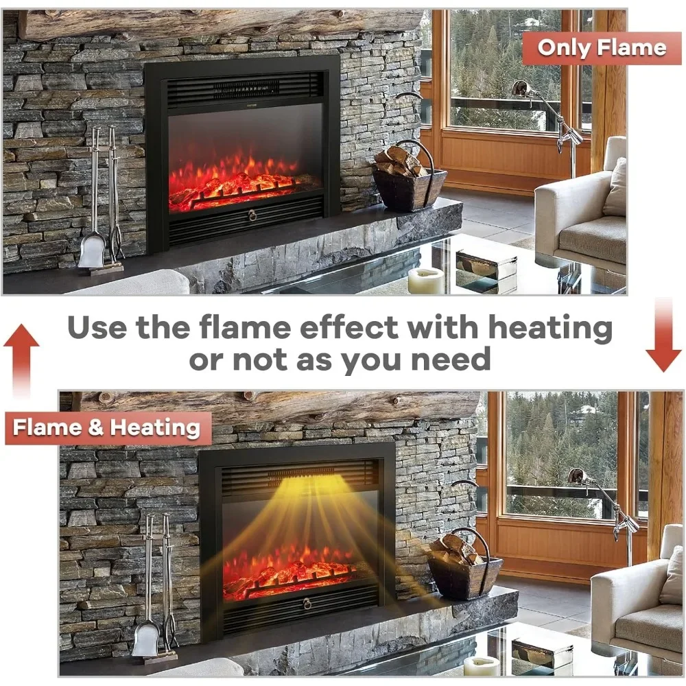 28.5" Electric Fireplace Insert, 3 Color Adjustable Flames, 2 Modes Heat, 8 H Timer, 5 Brightness Settings, 750/1500W Heater 6