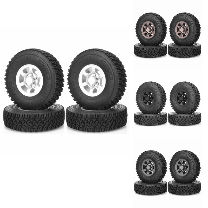 4PCS 90Mm 1.55 Metal Beadlock Wheel Rim Rubber Tire For 1/10 RC Crawler