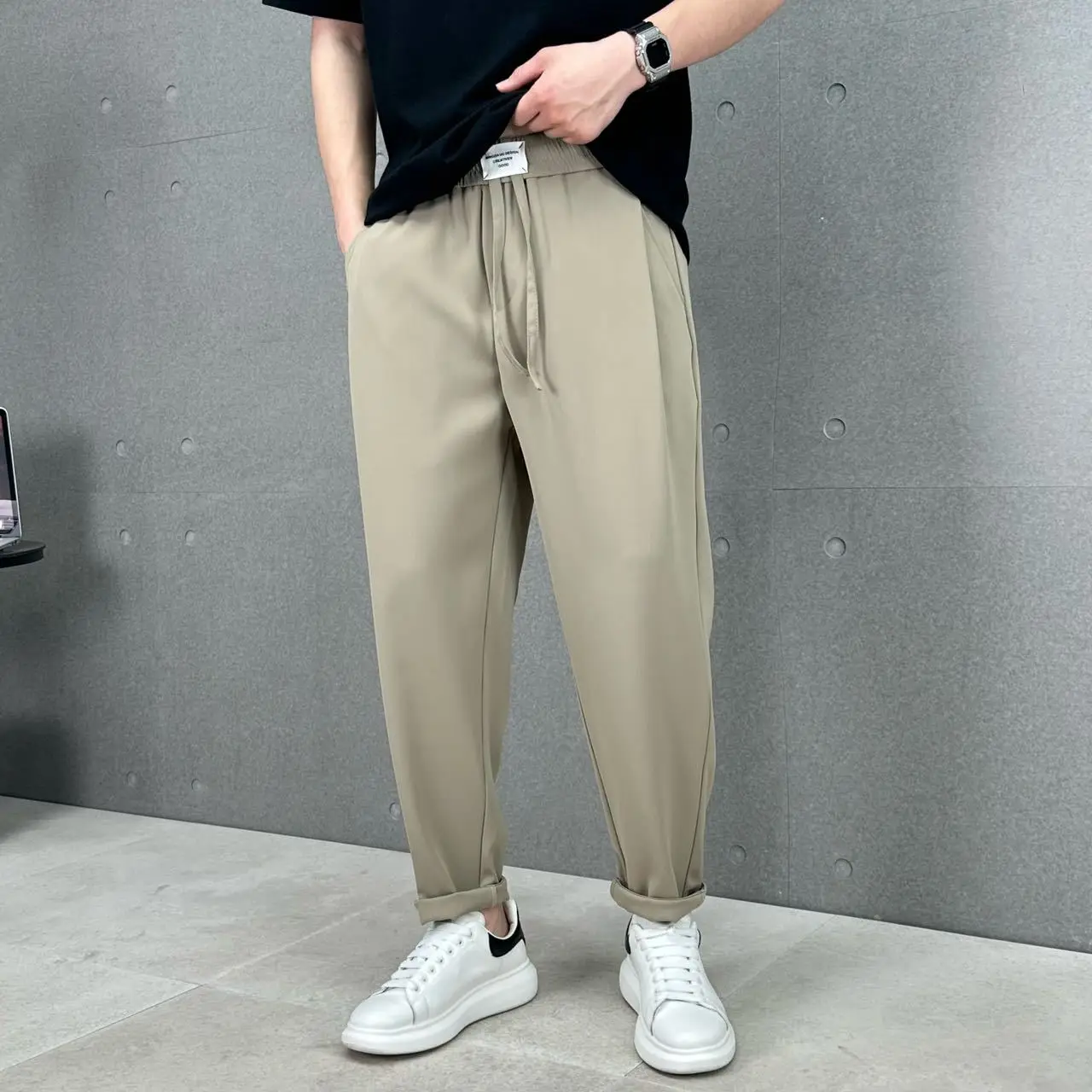 

Summer Men's Anti Wrinkle Slipping Straight Leg Suit Pants Solid Color Breathable Business Casual Ice Silk Drape Trousers