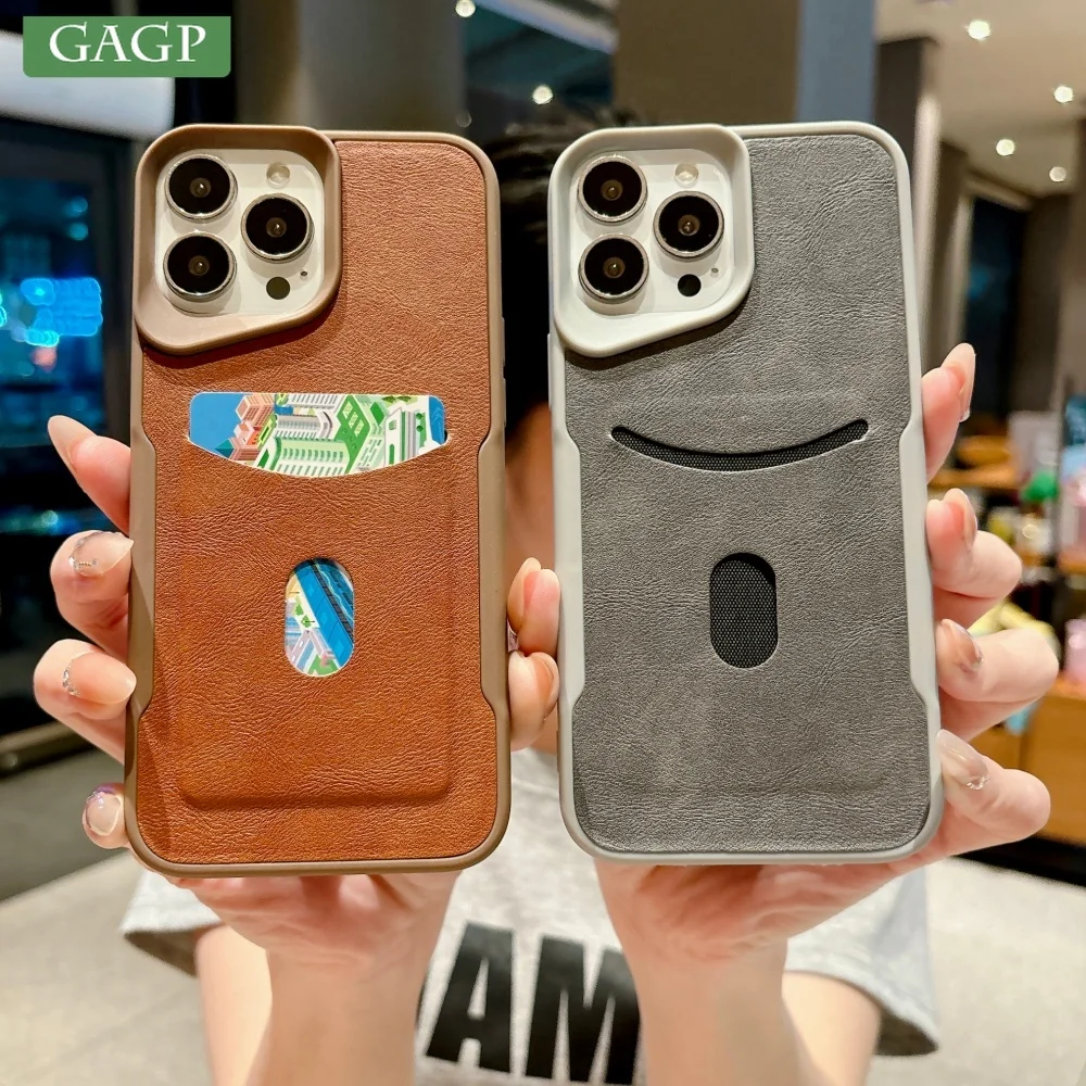 Elegant Leather Texture Card Holder Phone Case with Shockproof Matte Design