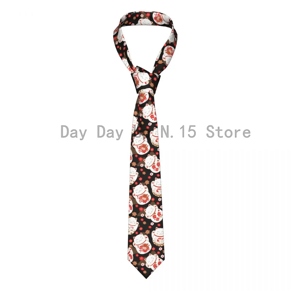 

Mens Tie Slim Skinny Cats Maneki Neko Lucky Charms And Sakura Flowers Necktie Fashion Necktie Free Style Men Tie Party Wedding