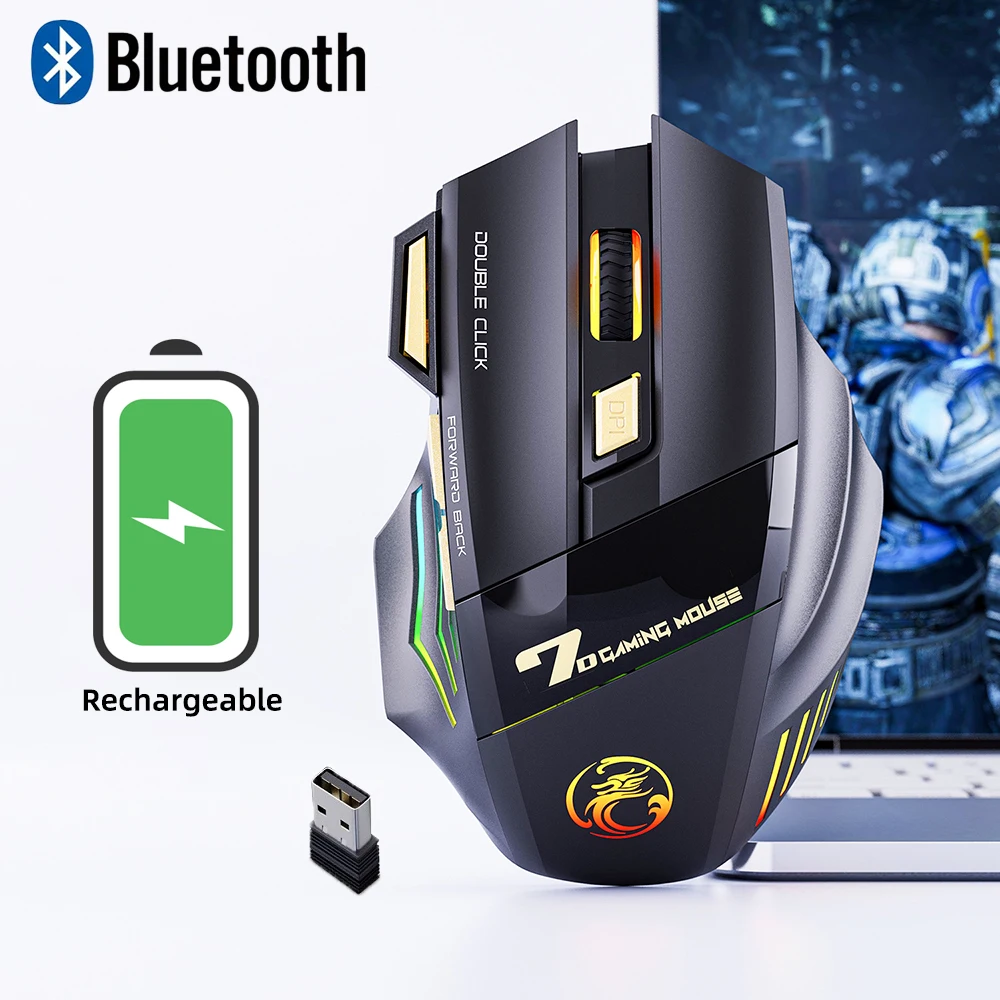 Wireless Gaming Mouse Ergonomic Silent RGB Gaming Mouse Rechargeable 7-color Breathing LED Portable Durable for Laptop Ipad Tool
