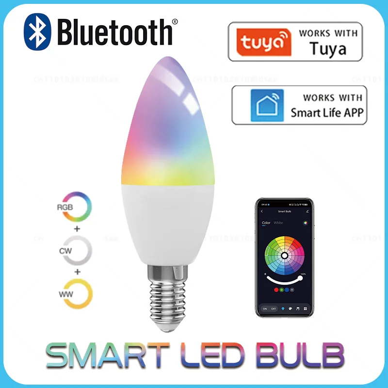 Tuya Bluetooth Led Bulb E14 5W RGB 220V APP Group Control Smart Life Home Room Decoration