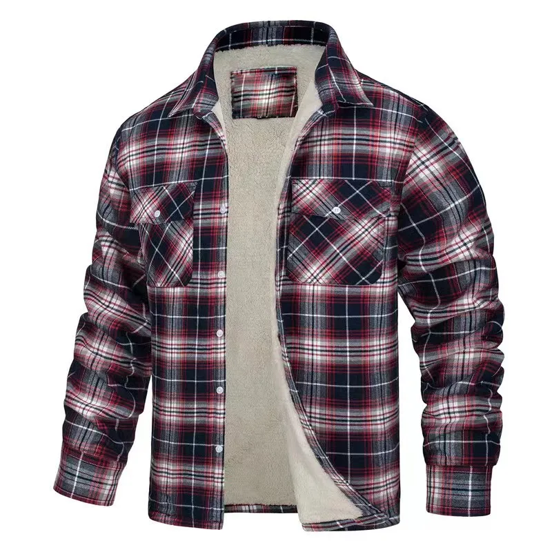 Men's Fleece Plaid Jacket Casual Loose Cotton Jacket Thicken Lining Flannel Warm Outwear Autumn Winter Work Coat Outerwear S-5XL 5