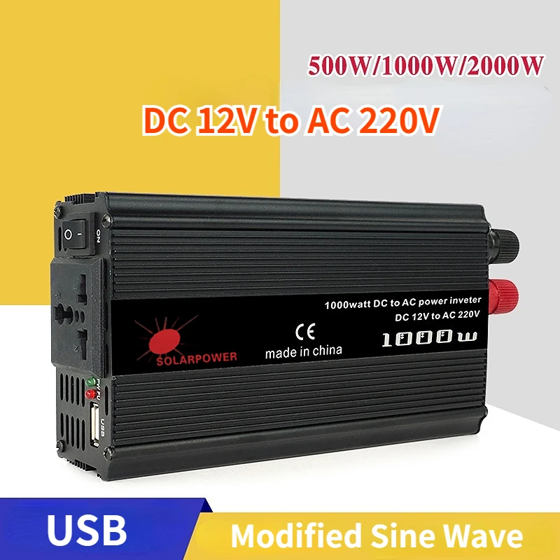 Inverter Solare 12V 220V Inverter Di Potenza 500W 1000W 2000W Dc Ac Convertitore Di Tensione Portatile Convertitore Usb Universale Per Auto