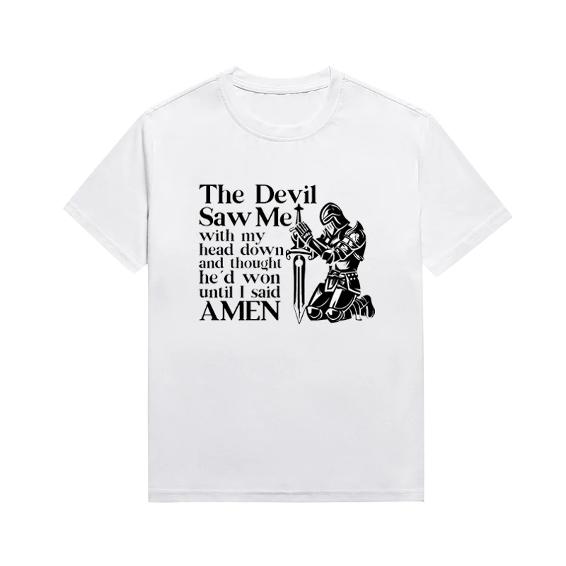 The Devil Saw Me Head Down Slogan Tee Christian Crusaders T-Shirt Lady Summer Cotton Top Custom Tees