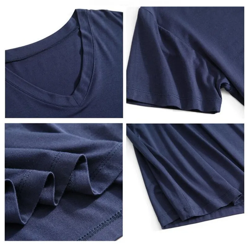 Mens Pajamas Cotton Short Sleeved Shirt Summer Sleep Tops for Men Viscose Plus Size Pajamas Soft Modal Cotton Man Sleepwear Short Sleeve Sleep Tee Shirt Home Clothes