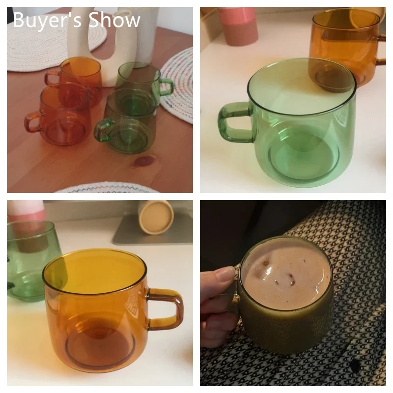 Modern Ins Nordic Coffee Cup Latte Colored Glass Vintage Water Tea Milk Glass Cup Transparent Heat-resistant Wedding Mug