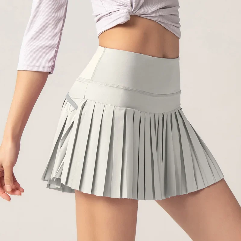 Summer Women Sports Anti Exposure Pleated Golf Tennis Skirts Fitness High Waist Elastic Athletic Run Shorts With Pocket