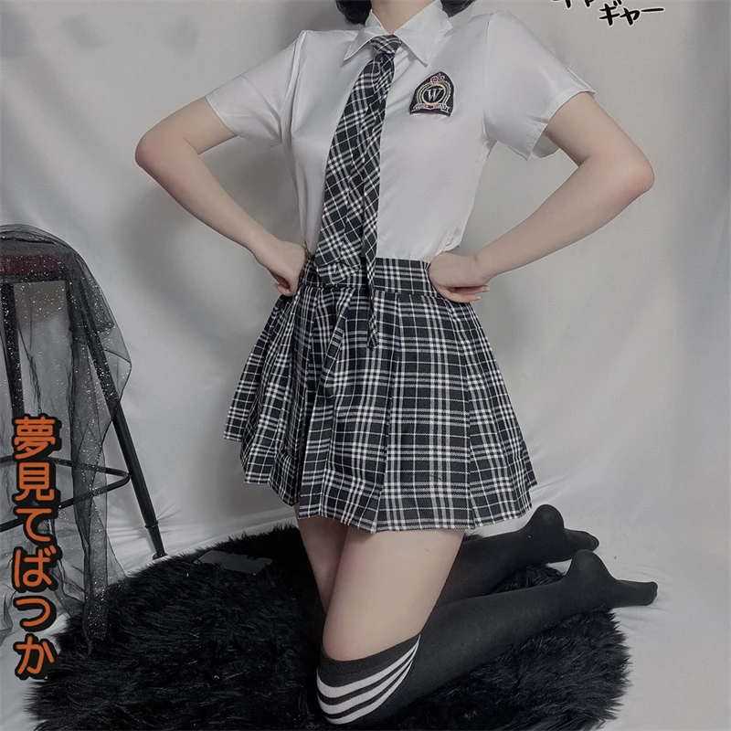 3Pcs Women School Uniform Girl Sexy Jk Student Clothing Japanese School Cosplay Costumes Split Anime lattice Tie+Top+Skirt