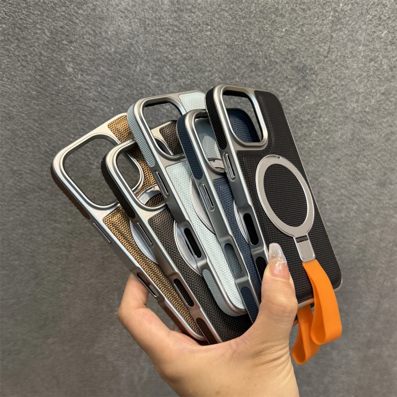 Luxury Electroplated Metal Ring Holder Phone Case with Wireless Charging Compatibility