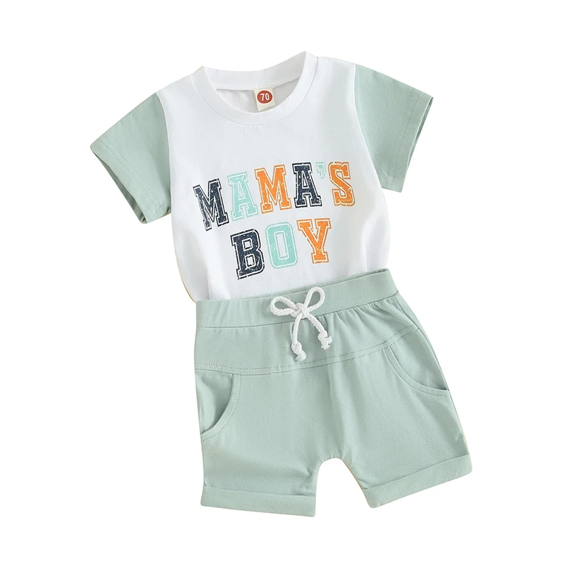 Baby Shorts Set Short Sleeve Crew Neck Letters Print T-shirt with Shorts 2-piece Outfit