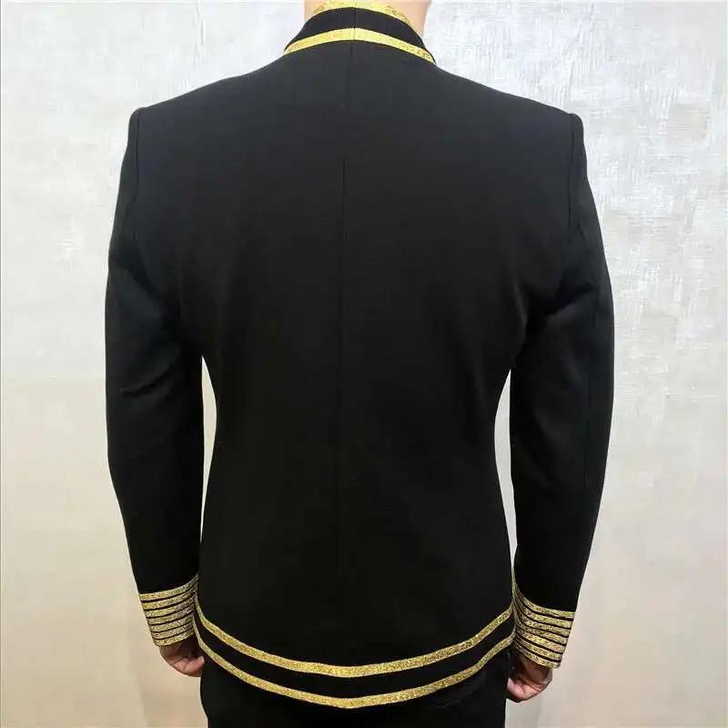 Style Gold Stripe Korean Slim Suit For Men's Walk Show Fashion Nightclub Blazer Performance Clothing Stylist Blazer Hombre